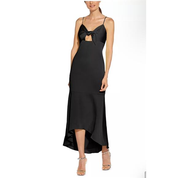 Aidan Mattox Satin Cut Out High Low Cocktail Dress Black Size 16 Sleeveless Midi - Picture 10 of 12